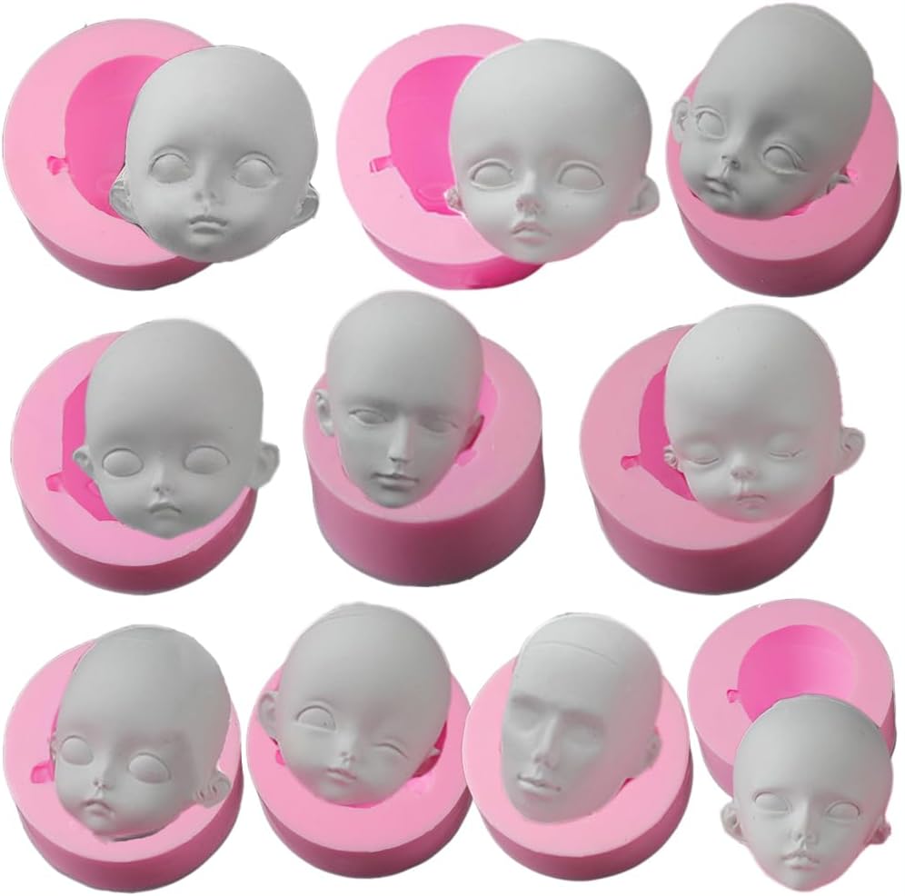10Pcs Baby Face Clay Mold Tools,Human Face Silicone Molds for DIY Cake Fondant Biscuit Sugar Pudding Chocolate Hard Candies Dessert Candle Decor Polymer Clay Craft Supplies