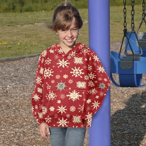 Kids Hoodies Sweaters Christmas Xmas Snowflake Hooded Sweatshirts with Big Pockets for Boys Girls B04000934