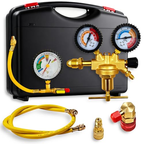 ZGTools 53010 Automotive/HVAC Pressure Tester Kit Nitrogen Pressure Testing Tools Includes 53001 Nitrogen Pressure Regulator Leak Testing Adapter 53042 Charging Hose R134a Adapter R410A Adapter