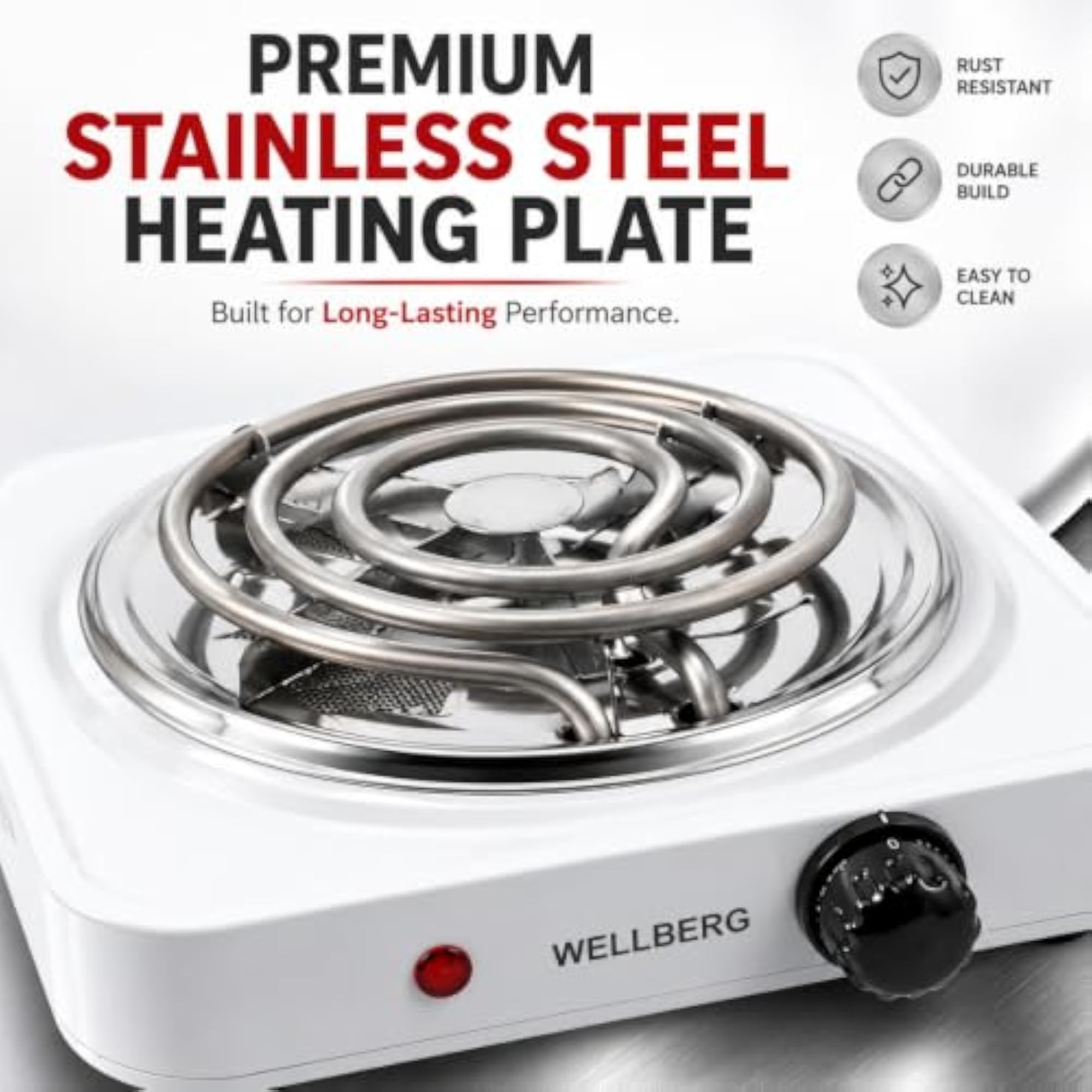 1000W Electric Hot Plate for Home Kitchen with Adjustable Temperature Control