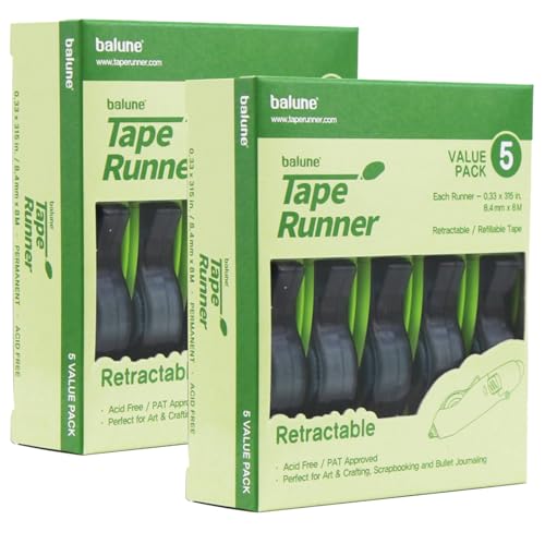 Tape Runner - Double Sided Adhesive with Dispenser Roller Included - Acid Free, Sticky, Transparent - Ideal for Scrapbooking, Crafts &amp; More - Retractable (315 inches per Cartridge), 10 Cartridges