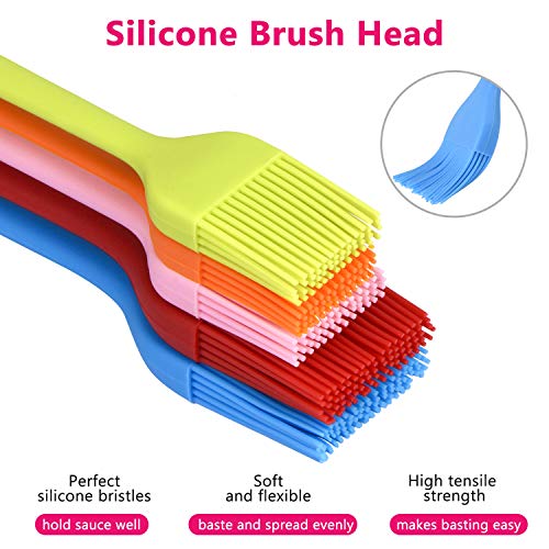Hhyn Silicone Basting Pastry Brush Set 5 Pack Heat Resistant Spread Oil Butter Sauce For Bbq Grill Barbeque Kitchen Baking Cooking Pastries, 2 Large & 3 Small Multicolor #TOP3
