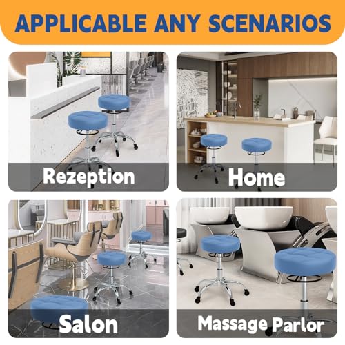 Image of Rolling Stool Heavy Duty 400lb: Super Soft Seat Cushion,360 Swive,Height Adjustability,No Squeaky Noises,No Tip Over,New Upgraded Stool Salon Stool Chair, Tattoo Facial Massage Spa Medical (Blue)