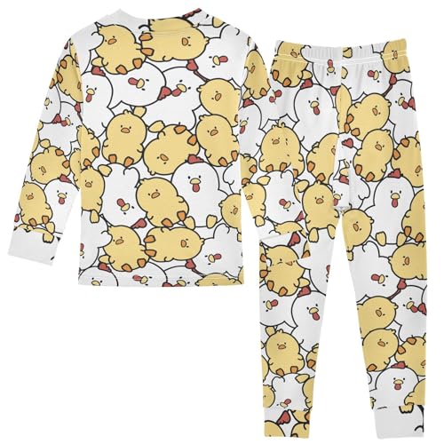 Cute Hen and Chicken Cartoon Animal Pajamas Long Sleeve Sleepwear 2-Piece Pajama Set