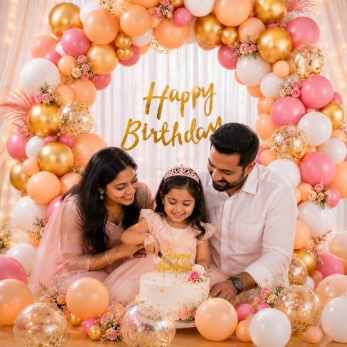Image of Party Propz Birthday Decoration Kit for Girls - 57 Pcs, Pastel Balloons for Birthday and Confetti Balloons, Golden Happy Birthday Banner, Happy Birthday Decoration Kit (Latex, Cardstock)