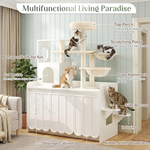 Árbol para Gatos con Caja de Arena, Torre y Condominio 51" Blanco miniatura 5