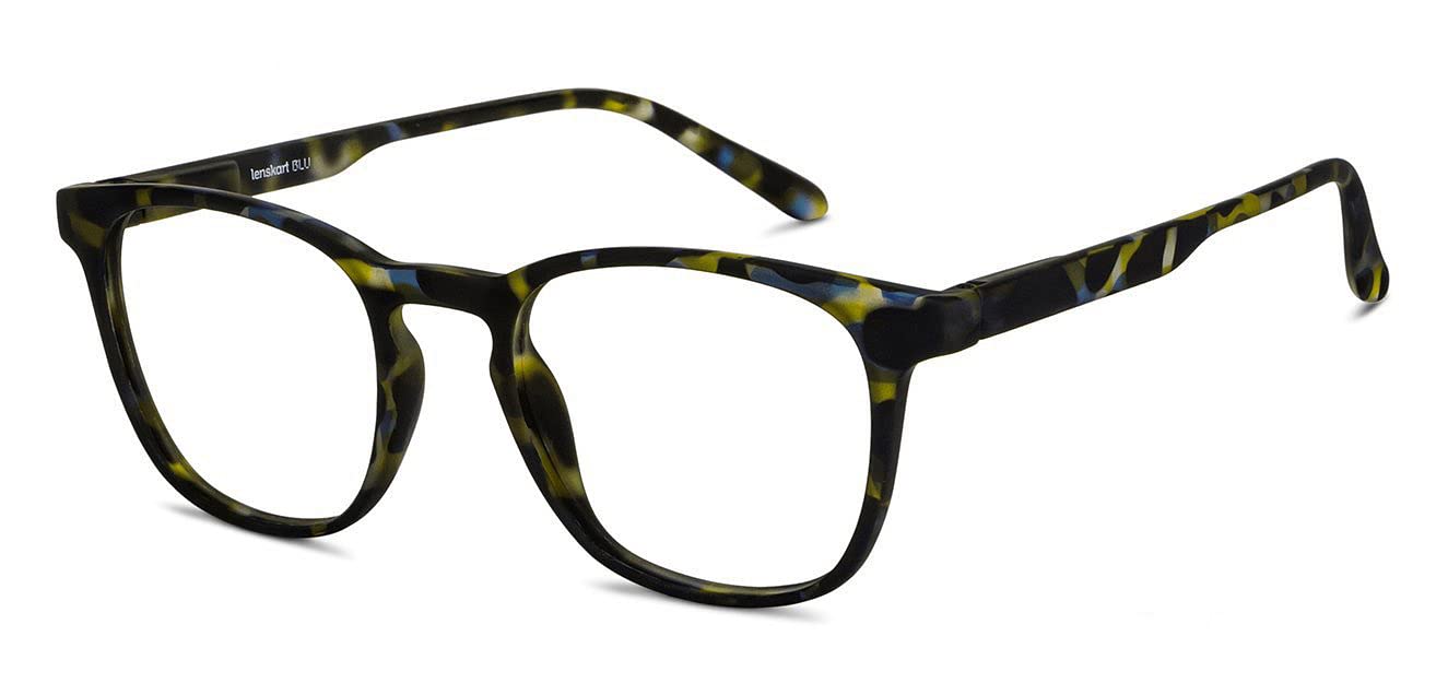 LENSKART BLU | Blue Cut Zero Power Antiglare & Computer Eyeglasses Shark Tank | Gaming Glasses | Wayfarer Full Rim Black Blue Tortoise | Large | LB E14058