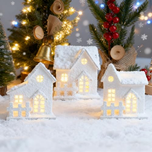 Akxlax Weihnachtsdorf mit Beleuchtung Timer Weihnachtsdeko Holz 3...