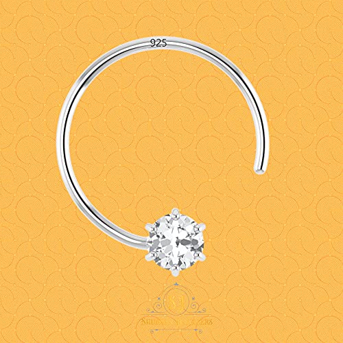 Image of SJ SHUBHAM JEWELLERS 92.5-925 Sterling Silver Round Shape White Cubic Zirconia Prong /Cup Setting Nose Pin Stud for Women Girls Size 2MM 3MM Size Pure Silver
