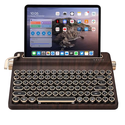 Image of YUNZII QL75 Wireless Typewriter Hot Swap Retro Mechanical Keyboard,Punk Round Keycaps,RGB Backlit QMK /VIA Programmable, Multi-Device Keyboard with 2.4GHz /Type-C /BT5.0 (Wood, Cocoa Cream V2 Switch)