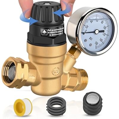 Nilight RV Water Pressure Regulator for RV Camper, Adjustable Handle Water Hose Pressure Regulator with Oil Filled Gauge and Inlet Screen Filter Brass Lead-free Reducer Valve for Camper Travel Trailer