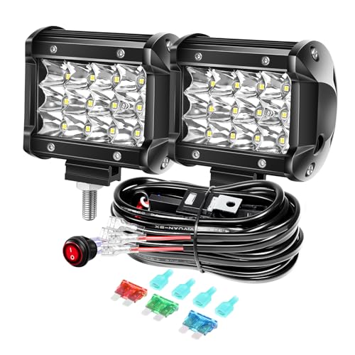 PICAA 2 Piezas 4 Pulgadas 36W Faro Trabajo LED con Kit de Cableado, Focos de Coche 12V 24V, 6000K Offroad Barra Luz de Trabajo Led para SUV Camión Tractor 4x4 ATV Barco Moto