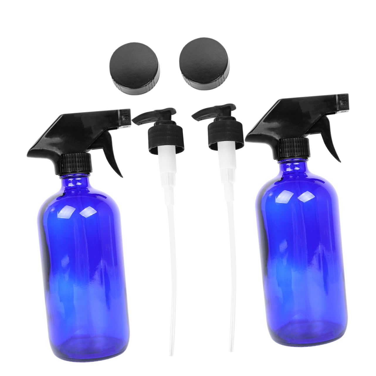 MAGICLULU Spray Bottle in Vetro 500ml Blu, Set Riutilizzabile | 2 Pezzi, Pompe a Pressione e Tappi Inclusi, Formato Leggero e Portatile per Viaggio