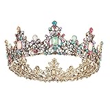 SNOWH Baroque Queen Crowns and Tiaras, Crystal Wedding Crown for Women, Vintage Birthday Tiara, Costume Party Hair Accessories with Gemstones