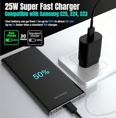 TT&C 2-Pack 25W USB C Fast Charger with 6FT Long Cable (Black) - 2