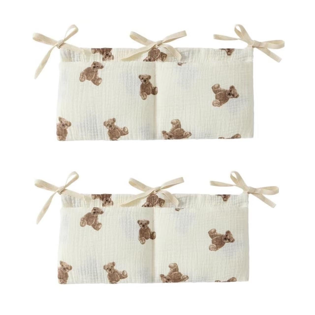 Nlinlin White 2Pcs Bedside Hanging Bags Milk Bottle Bib-Storage Crib Organizer Baby Nappy-Dormitory Bed-Bunk Organizing Bag Nappy- Organizer, Little Bear Nursery Hanging Organizers