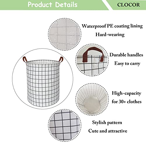 Image of CLOCOR Collapsible Round Laundry Hamper /Large Storage Basket /Room Decor (White check)