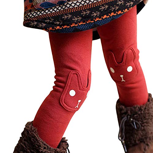 Evelin LEE Kids Girls Winter Stretchy Leggings Bunny Printed Thick Warm Fleece Tight Pants2