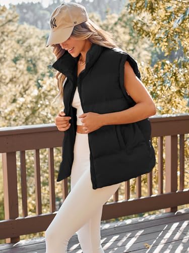 Automet Womens Puffer Vests Fall Fashion Jackets Puffy Outfits 2024 Trendy Sleeveless Long Down Coats Outerwear Quilted Winter Plus Size Bubble Clothes Pocket Black S thumb #2