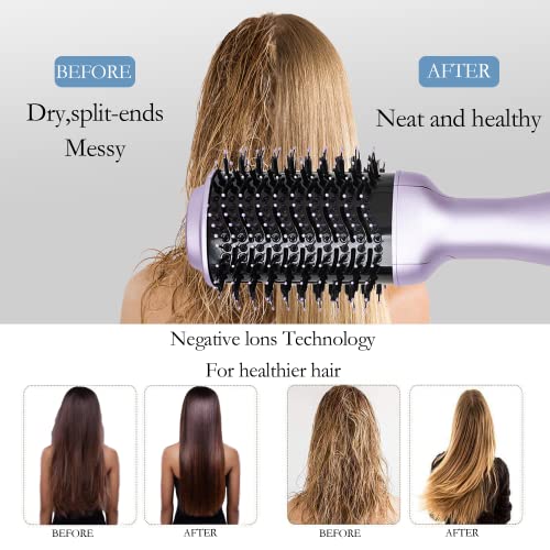 Hair Dryer Brush,Hot Air Brush, Blow Dryer Bruch,One Step Hair Dryer And Volumizer With Salon Negative Ionic For Straightening, Professional Brush Hair Dryers For Men And Women (Purple） #TOP5