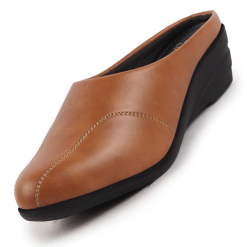 Image of FAUSTO Women Formal Back Open Platform Wedge Heel Slip‑On Mule Shoes | Stylish Office Footwear | Comfortable Fashion Shoes