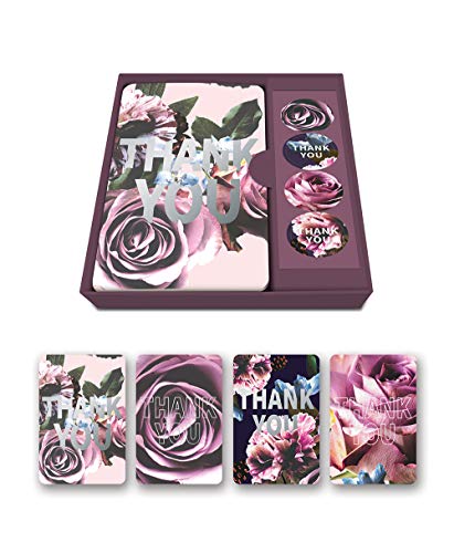 Image of Studio Oh! Note Card and Sticker Set Available in 6 Designs, Thank You, Floral Expressions Purple Flowers, Box of 12