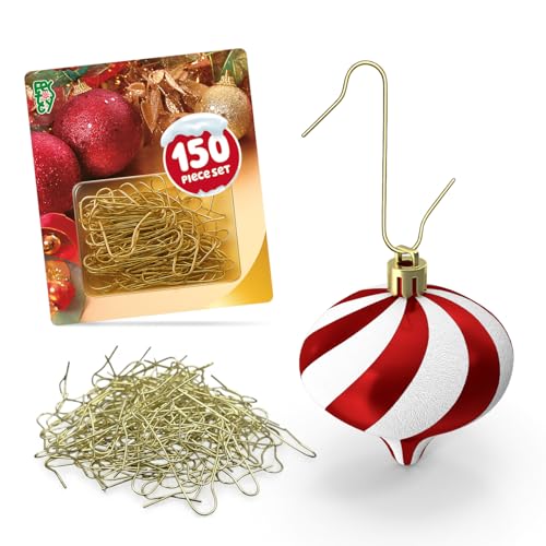 Festicy Lot de 150 crochets de suspension pour boules de Noël dorés - Crochets de suspension robustes et stables pour votre décoration de Noël