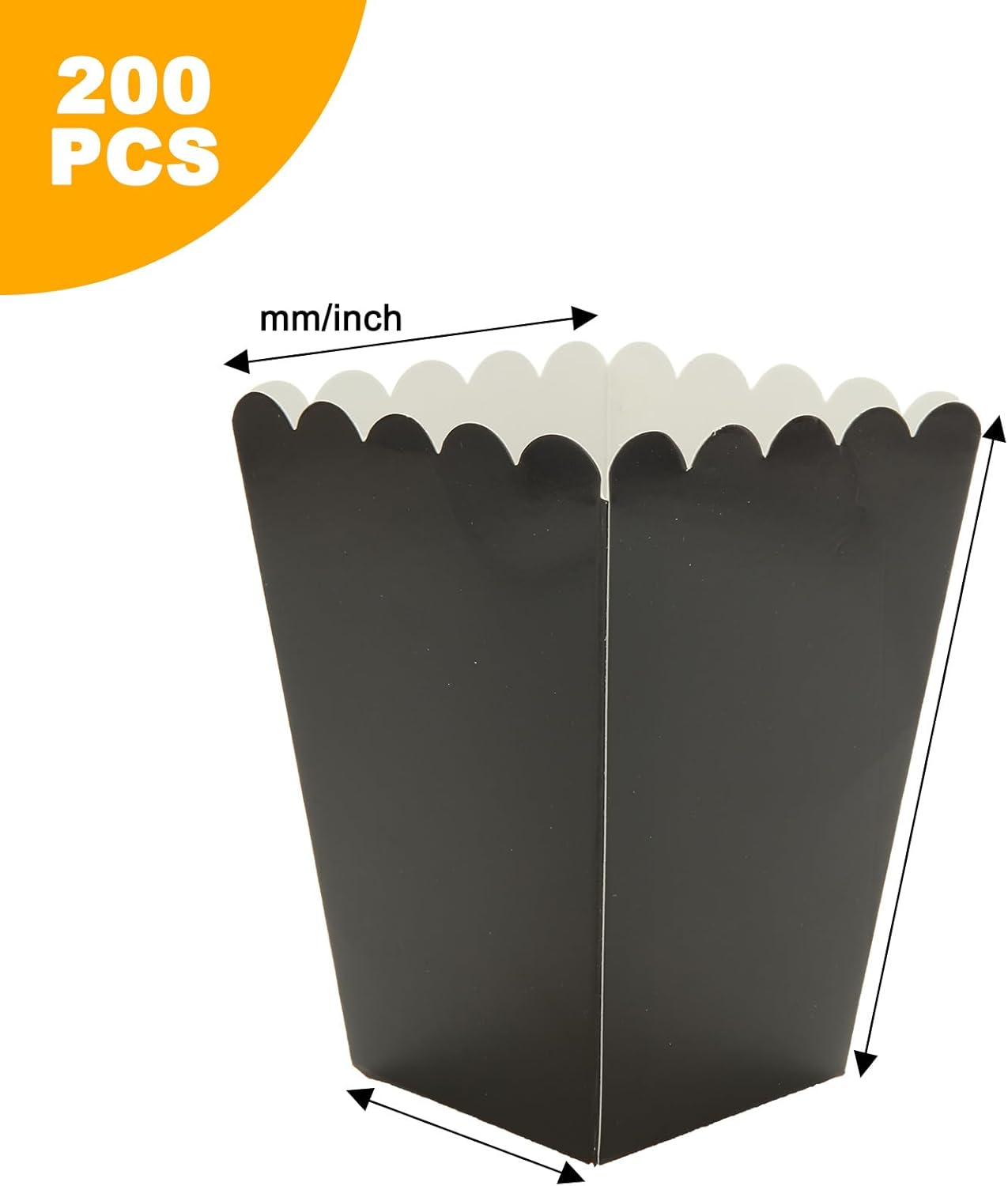 CertBuy 200 Pcs Black Popcorn Boxes, Paper Popcorn Bags, Cardboard Popcorn Container, Reusable Mini Paper Popcorn Containers for Party, Birthday, Wedding Decoration (2.2 x 4.2 x 3 in)