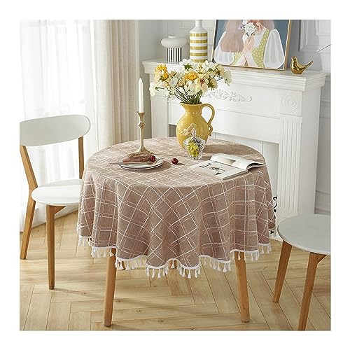 Nappe anti tache brun carreaux double rayures decoration table chic 240cm