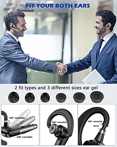 Tianli Bluetooth Headset V5.0, Bluetooth Earpiece With Cvc8.0 Active Noise Canceling Dual Microphones For Cell Phone And Computer, Hands-Free Bluetooth Earphone For Driving/Office/Business, Black #TOP4