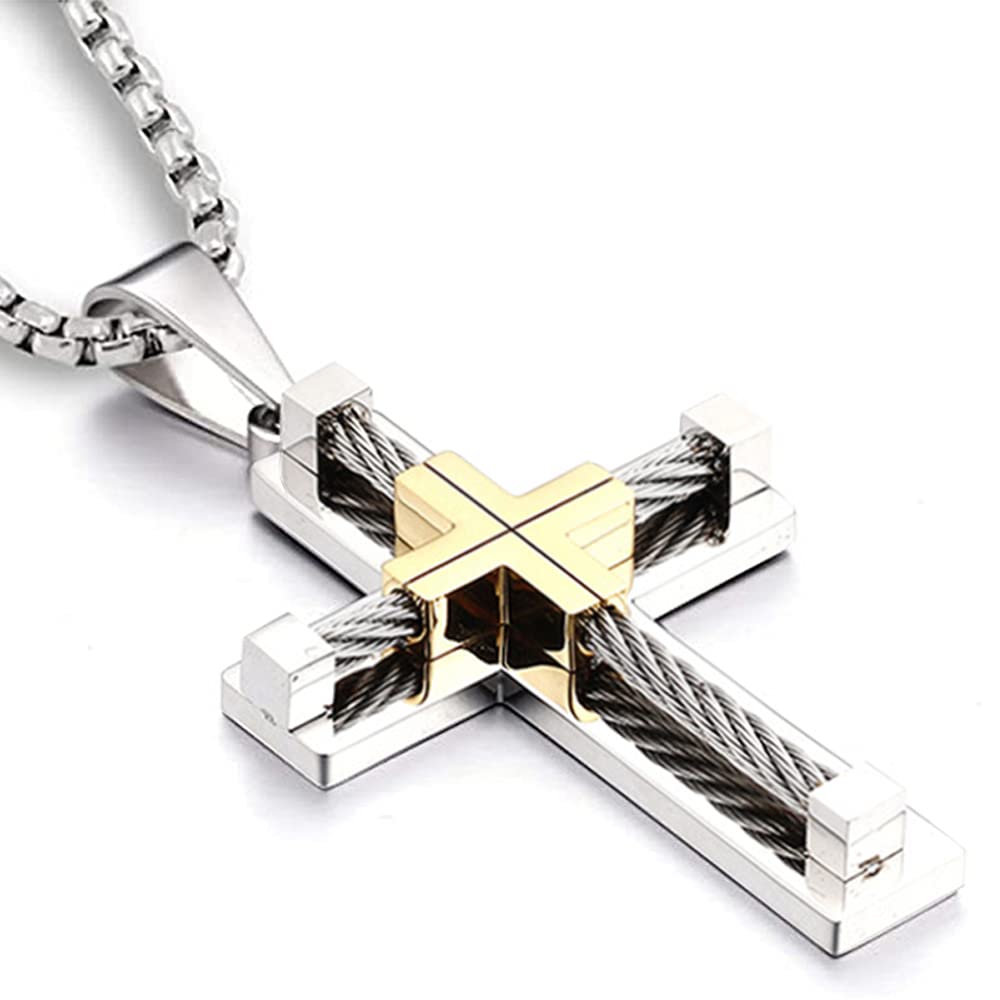 Yonhon Men's Cross Necklace 316L Stainless Steel Large Jesus Christ Pendant