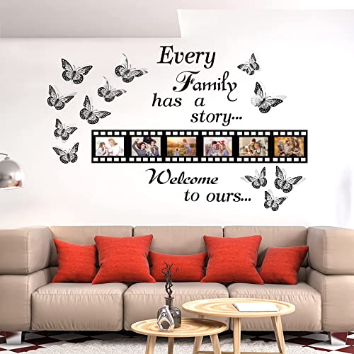 Every Family Has a Story Wandaufkleber, 12St 3D Schmetterling Wandtattoos Familie Inspirierend Wandaufkleber Mit 6 Stück 7x8in Bilderrahmen für Wohnzimmer Schlafzimmer Cover