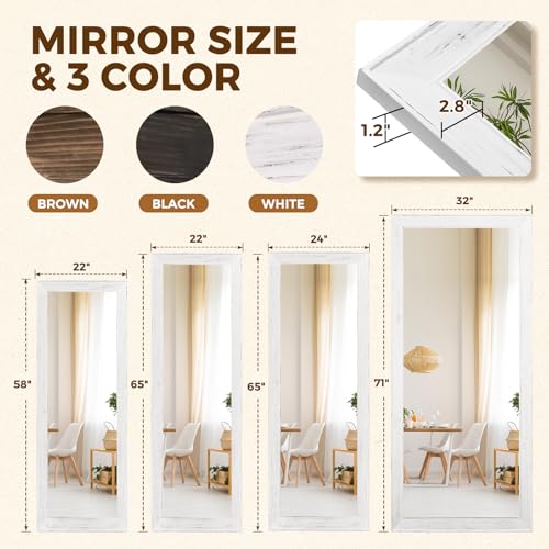 Image of 58x22in Full Length Mirror, Rustic White Beveled Wood Frame