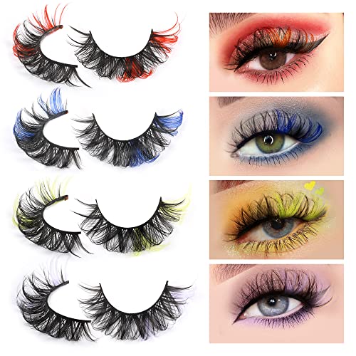 Yawamica Colored Lashes Fluffy Wispy Russian Strip Lashes With Color D Curl False Eyelashes Look Like Colored Lash Extensions 8 Pairs (8 Colors) #TOP2
