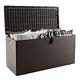 GIANTEX Auflagenbox wasserdicht 378 Liter, Gartenbox Kissenbox Kissentruhe abschließbar, Aufbewahrungsbox Aufbewahrungsbehälter mit Deckel, Terrassenbox Rattanoptik 127 x 56 x 64 cm