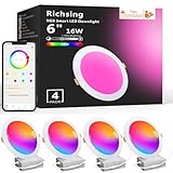 RICHSING Recessed Lighting 6 inch, 4Pack RGBCW Recessed Ceiling Lights with Junction Box, 16W 1350lm LED Recessed Lights 2700 to 6000K Canless LED Downlight Dimmable by Alexa and APP
