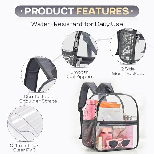 Image of Oraben Clear Backpack for Stadium Events, Clear Bag Stadium Approved | 12 x 6 x 11 inch Small Clear Backpack for Soccer Game, Concerts , Fast Security Check, Waterproof PVC