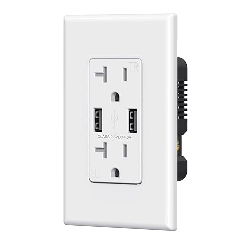 ELEGRP Receptáculo de toma de pared USB con puertos USB duales de 4.0 A, receptáculo dúplex resistente a manipulaciones de 20 amperios, toma de
