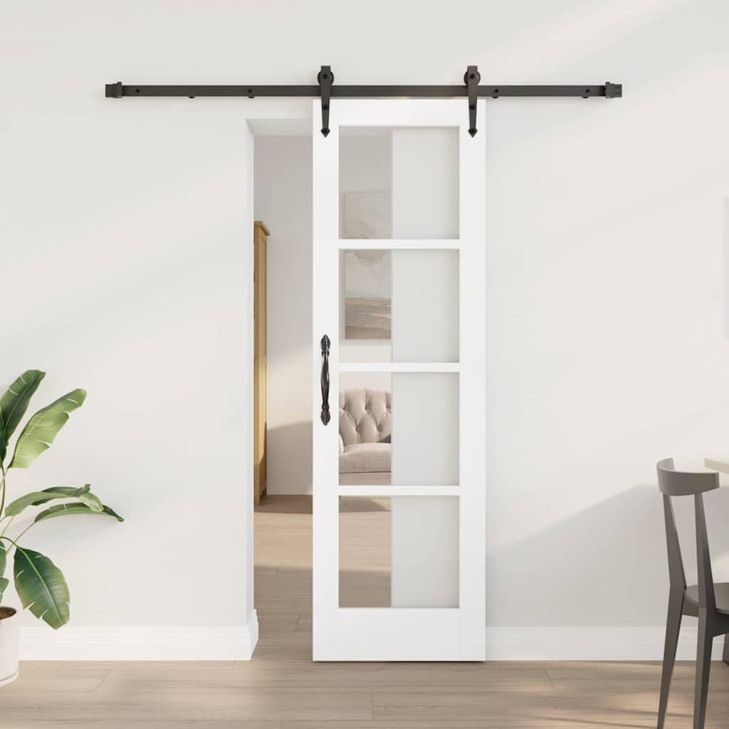 Drzwi przesuwne białe z litego drewna sosnowego i szkła 61 x 198,5 cm z cichym mechanizmem przesuwnym, nie zajmują dużo miejsca do wnętrz, nowoczesne wzornictwo do salonu, sypialni, kuchni