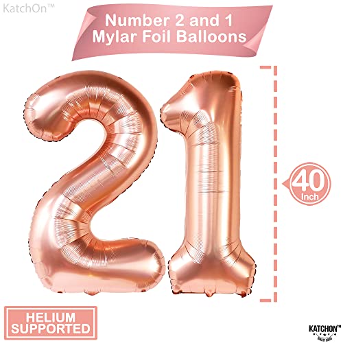 Katchon, Rose Gold 21St Birthday Balloons - 40 Inch | 21St Birthday Decorations For Her | Rose Gold 21 Birthday Balloon With Confetti Pack | Rose Gold 21 Birthday Balloons For Her | 21St Balloons #TOP3