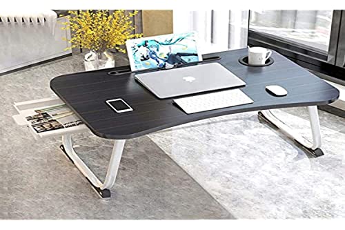 Table de Lit Portable, Bureau de Ordinateur Portable avec Porte Gobelet, Plateau de Lit Ordinateur Portable Pliante avec Le Tiroir pour Étudiant Adulte pour Canapé/Sol (60x40x28cm)