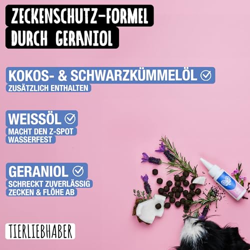 TIERLIEBHABER – Z-Spot 3X 50 ml Flohmittel Hund & Zeckenschutz – Pflanzliches Zecken- & Hunde Flohmittel – Floh und Zeckenschutz für Hunde Spot On mit Neemöl, Lavendel & Geraniol