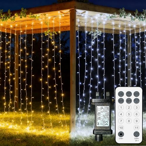 YOSION 6m x 3m 600LEDS Curtain Fairy Plug in String Lights, 11 Modes Color Changing Hanging Waterfall Lights, Waterproof Window Lights with Remote for Indoor, Christmas,Wall, Party, Wedding