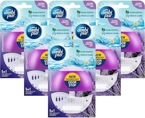 6 x Ambi Pur WC - Lufterfrischer (Halter + Refill 55ml) - Lavendel und Rosmarin