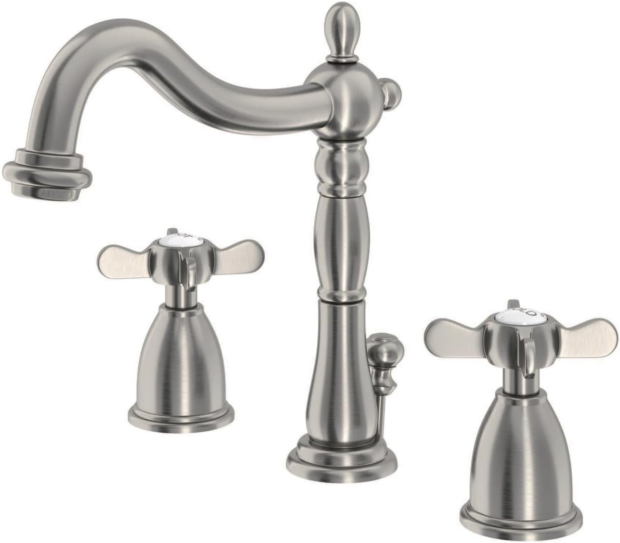 Kingston Brass KB1978BEX Widespread Lavatory Faucet with Retail Pop-Up, Brushed Nickel, 6-1/2" In Spout Reach
