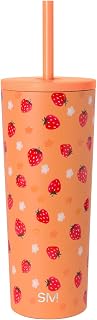 Simple Modern Classic Tumbler with Straw Lid | Insulated Iced Coffee Cup Reusable Stainless Steel Water Bottle Travel Mug | Gifts for Women Men Her Him | 24oz | Strawberry Fields