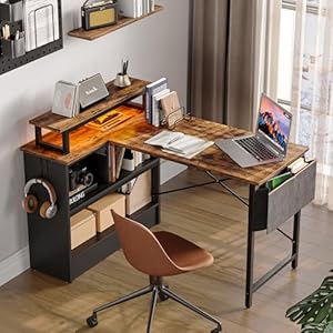 Bestiersmalllshapeddeskwithledlights42reversiblecomputerdeskwithopenstoragecabinetmonitorstandcornerdeskwithsidestoragebagforhomeofficebedroomrusticbrown Urban Country Home Decor Bestier small l shaped desk with led lights 42 reversible computer desk with open storage cabinet monitor stand corner desk with side storage bag for home office bedroom rustic brown urban country home decor