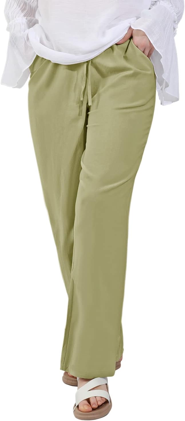 utcoco Women's Cotton Linen Drawstring High Waisted Pants Casual Loose Fit Wide Leg Trousers - Image 6