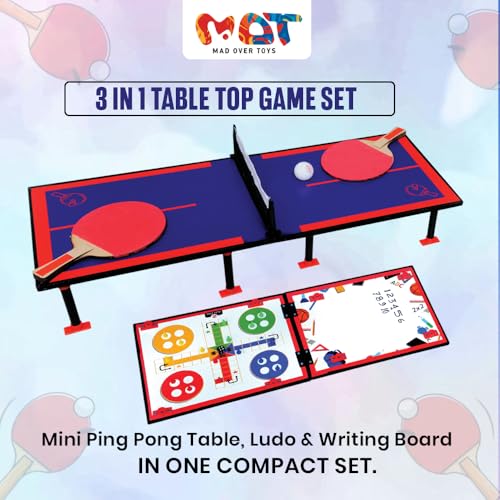 Image of 3-in-1 My First Ping Pong |80cm Table Tennis Trainer, Ludo & White Board |Indoor Tabletop Game for Family|Fun Learning & Educational Writing Board|Toy Gift Game for Kids 3+ Year & Adults