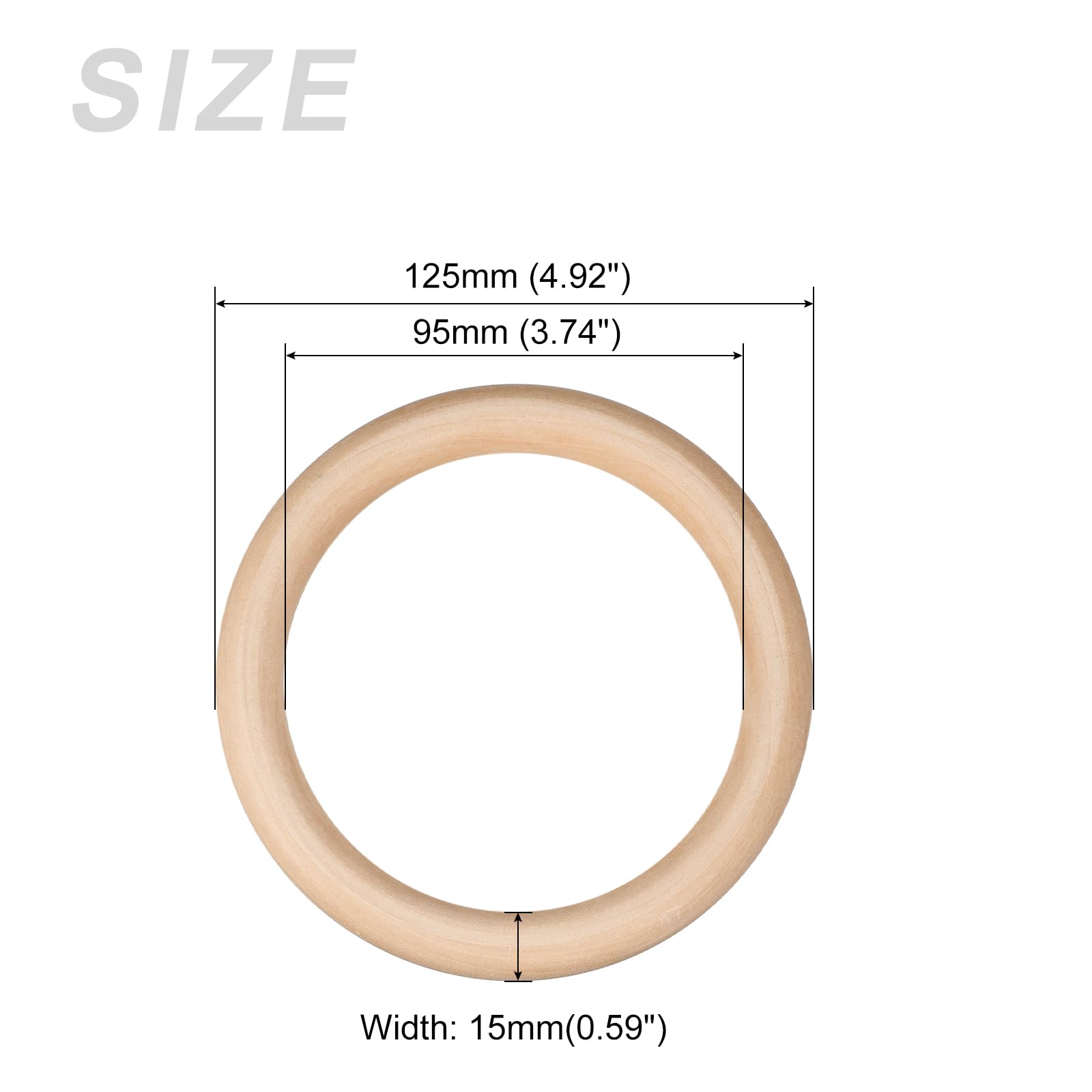 METALLIXITY Unfinished Wood Rings (125x15mm/4.92"x0.59") 1Pcs, Natural Solid Wooden Circle Hoops - for Home Decor DIY Craft Macrame - Image 2